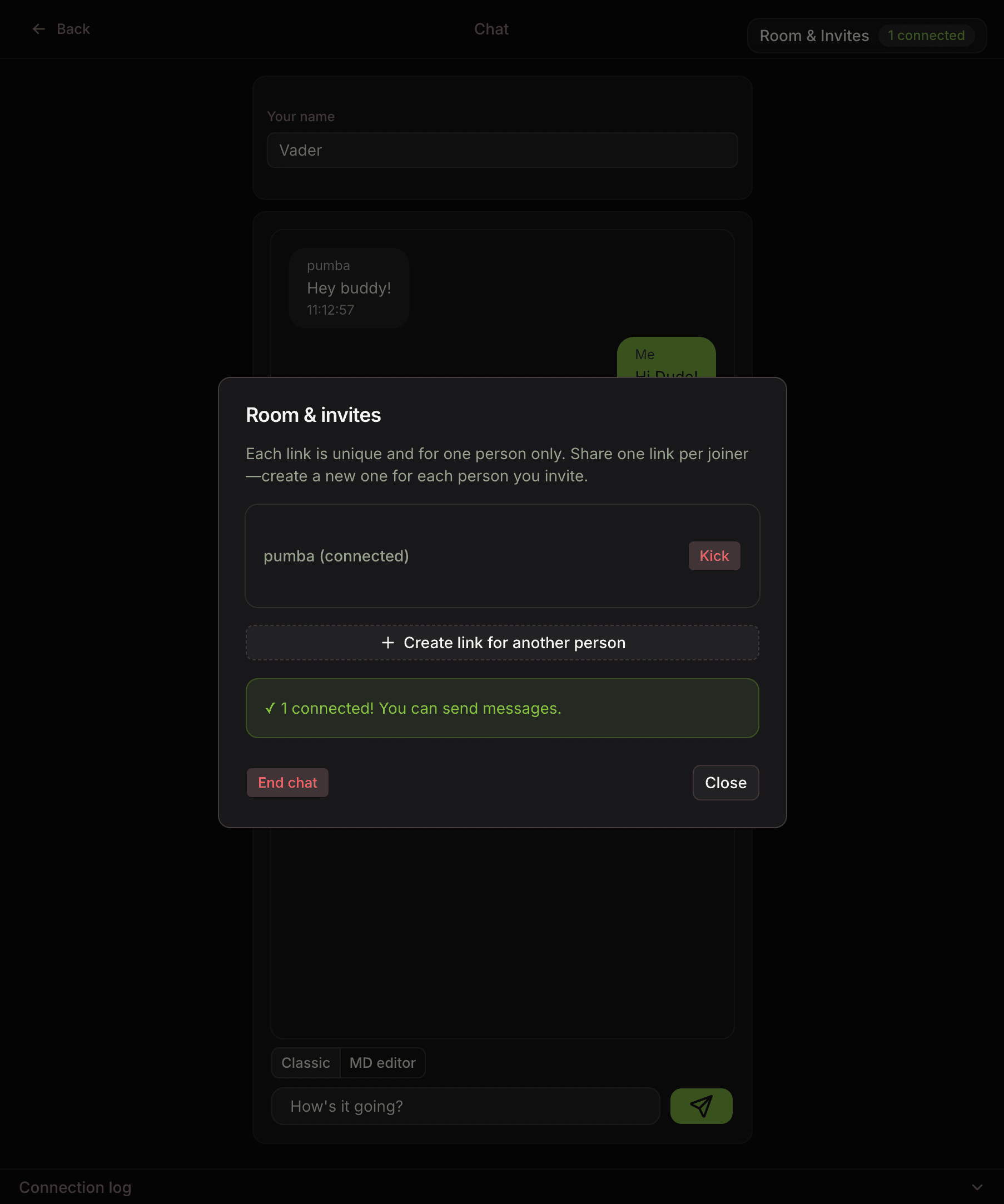 Chat interface with messages